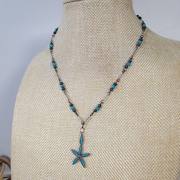 Zuni Style Faux Turquoise Beaded Necklace Star Starfish - Picture 7 of 17